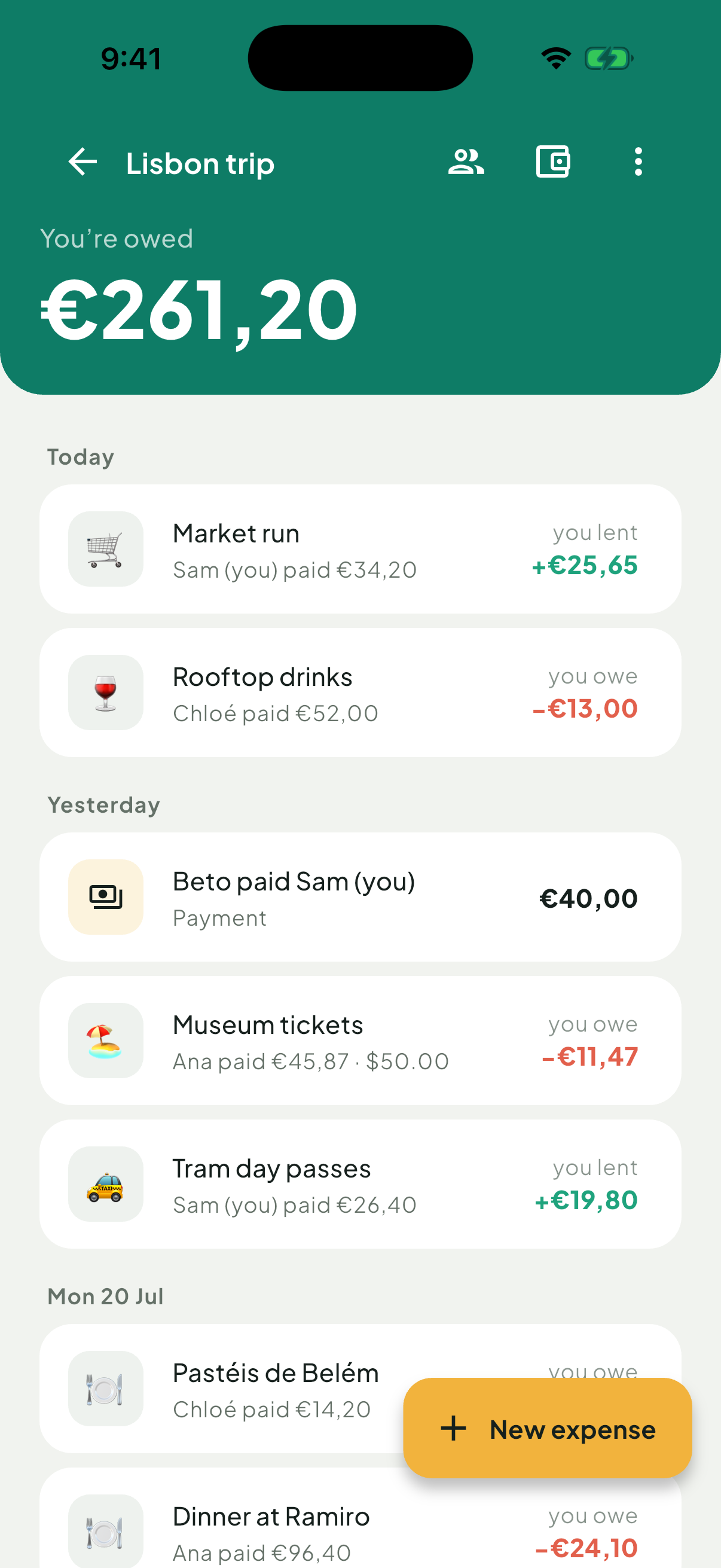 The Untilt expense feed, grouped by day