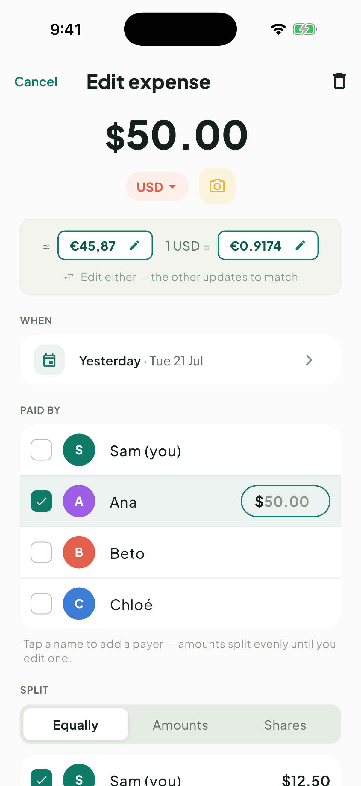 Untilt converting an expense between currencies